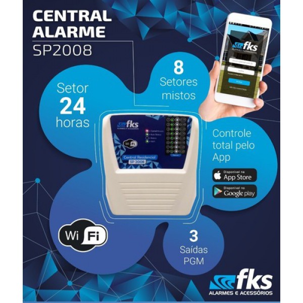 Central de alarme FKS por aplicativo 8 setores AP-2008 WI-FI